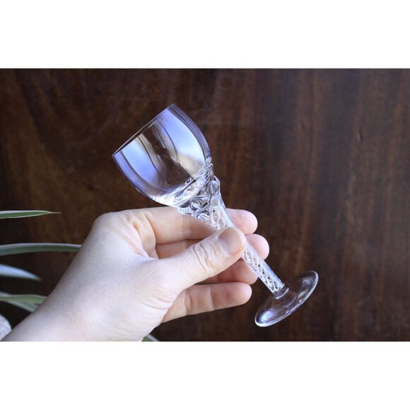 Vintage crystal twist stem cordial glasses, Bohemia Crystalex Suzanne pattern - Picture 2 of 9